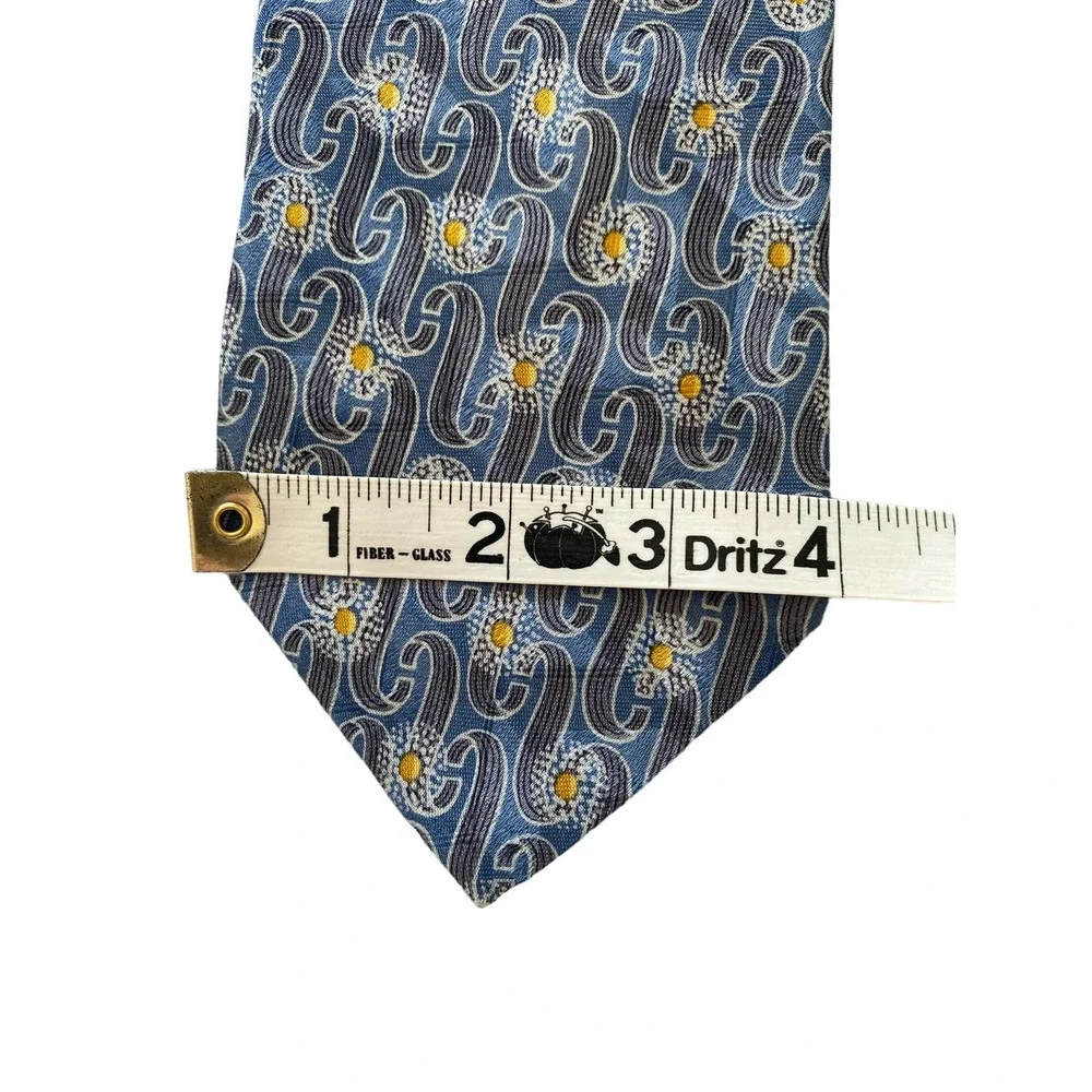 Ermenegildo Zegna Men's Tie 100% Silk Made in Italy Blue Gray Yellow 57